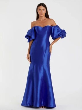 Mac Duggal Sweetheart Off The Shoulder Puff Sleeve Satin Gown in Royal Blue